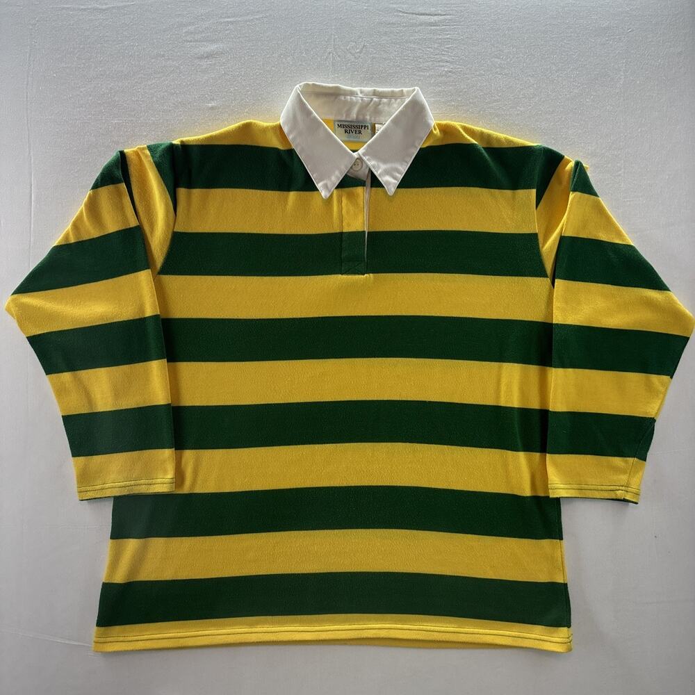 Mississippi River Blues Rugby Like Men’s Long Sleeve‎ Shirt Green Yellow Size XL